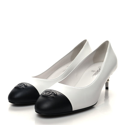 Chanel Lambskin Calfskin Cap Toe CC Pearl Pumps 41 White Black 3 of 8