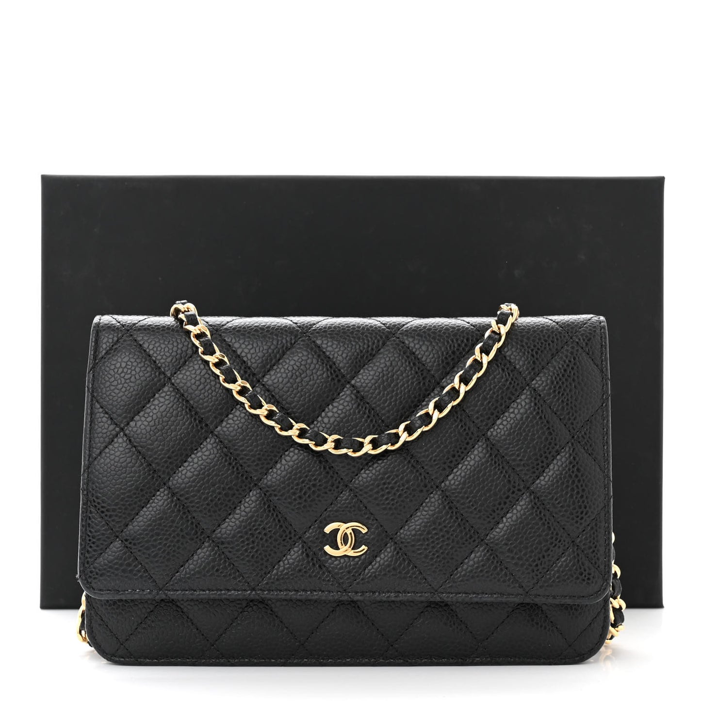 Caviar Quilted Wallet on Chain WOC Black