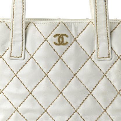 Chanel Calfskin Wild Stitch Tote White 10 of 11