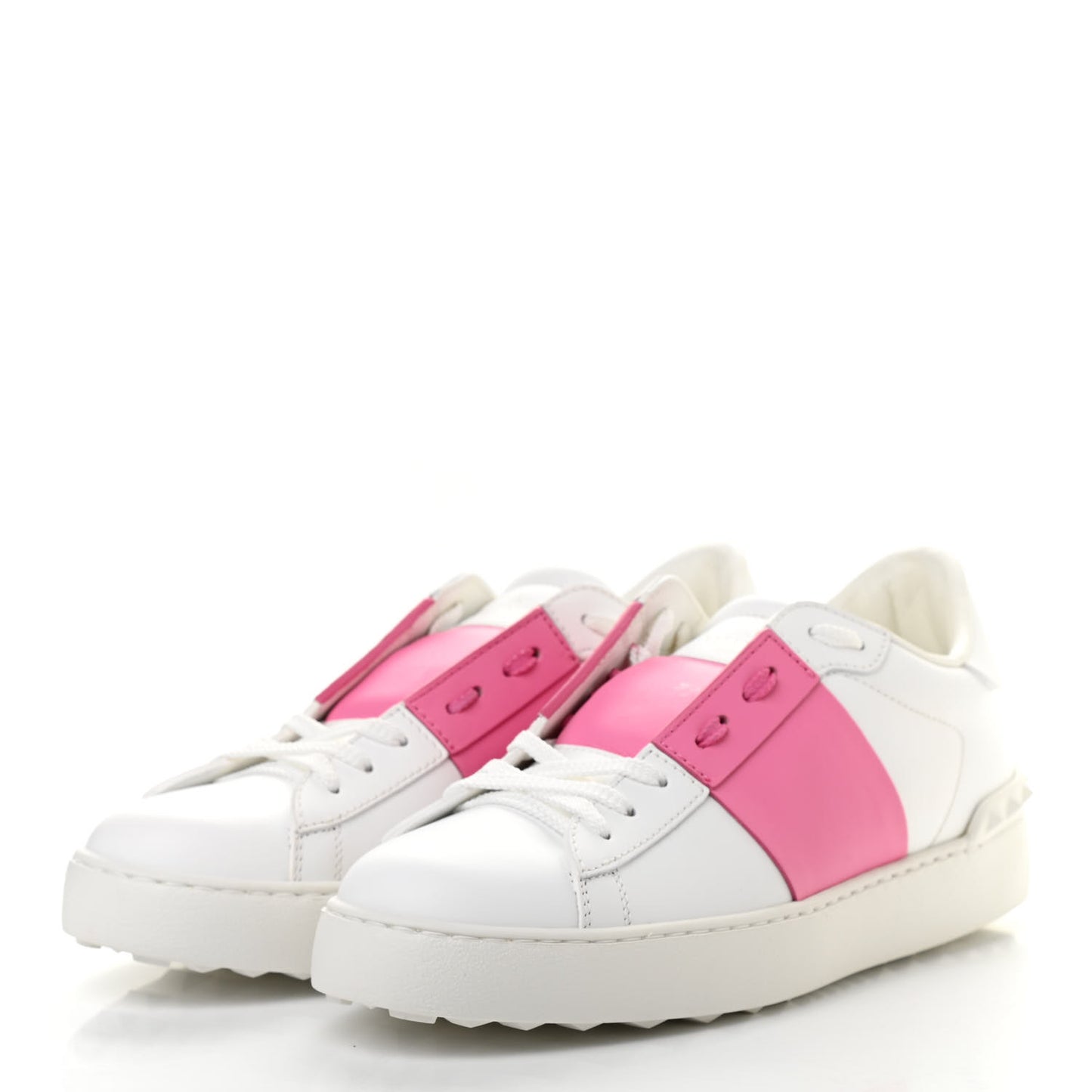 Calfskin Womens Rockstud Open Sneakers 40 White Pink