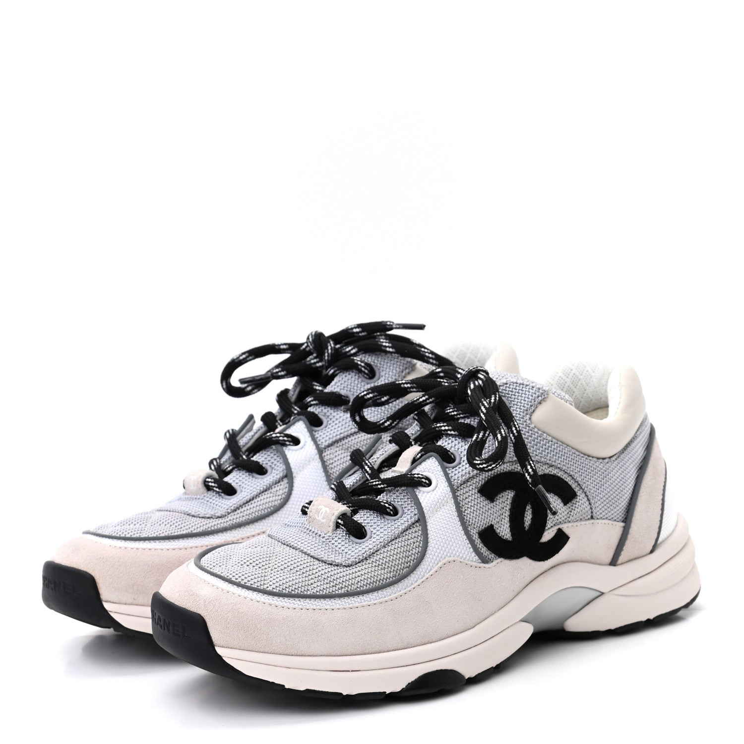 Chanel Nylon Calfskin Suede Womens CC Sneakers 39 Grey White Pink 3 of 7