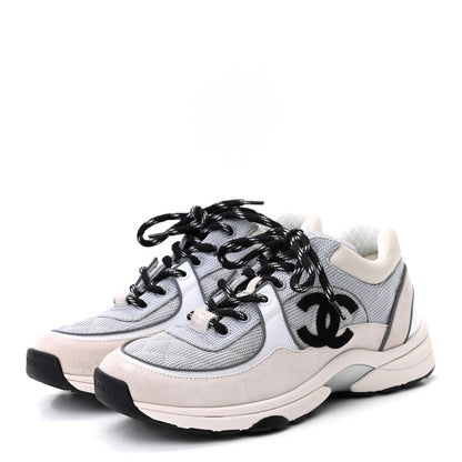 Chanel Nylon Calfskin Suede Womens CC Sneakers 39 Grey White Pink 3 of 7