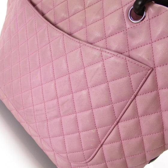 Calfskin Quilted Large Cambon Tote Pink Black