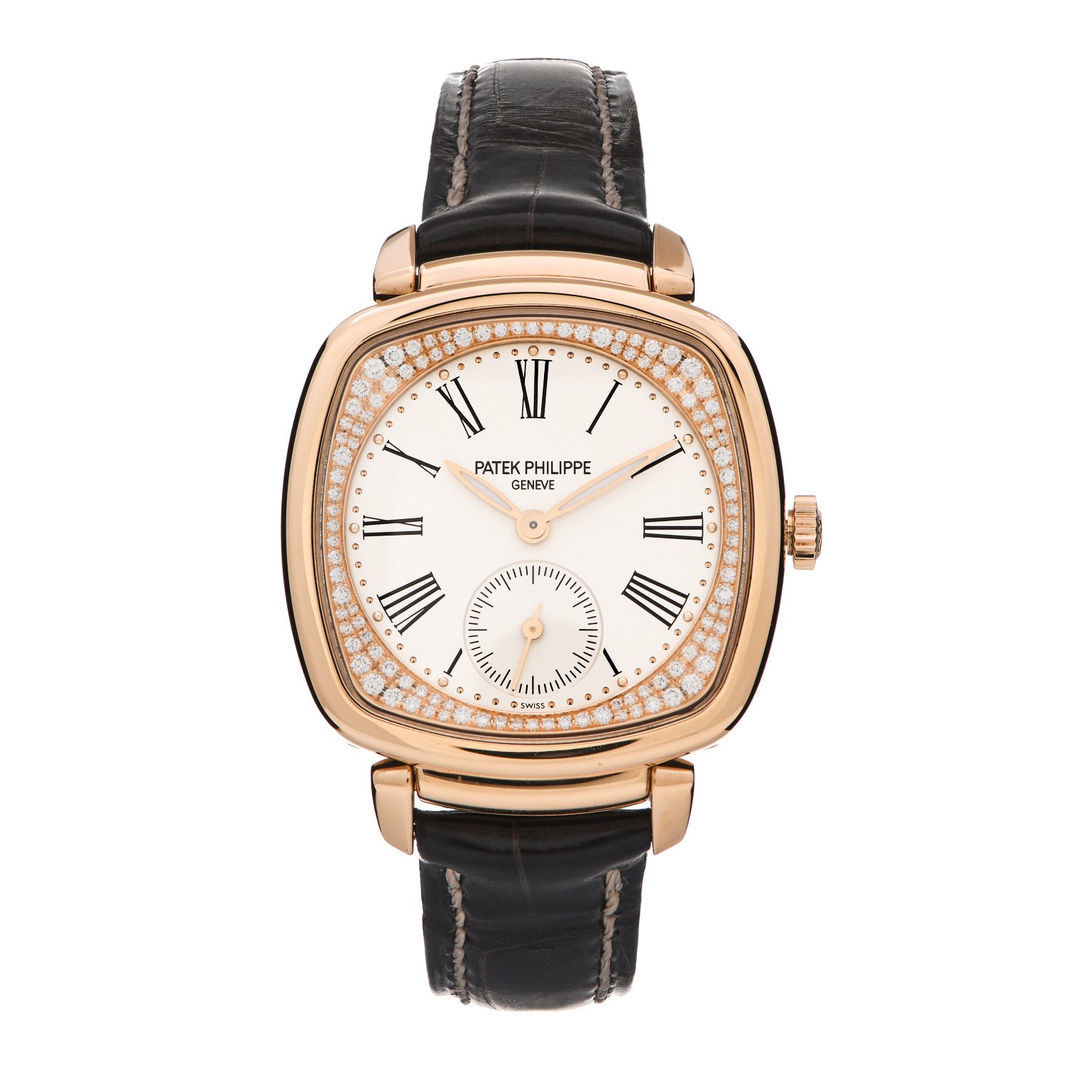 Patek Philippe 18K Rose Gold Alligator Diamond 30mm Gondolo Manual Winding Watch 7041R-001 1 of 5