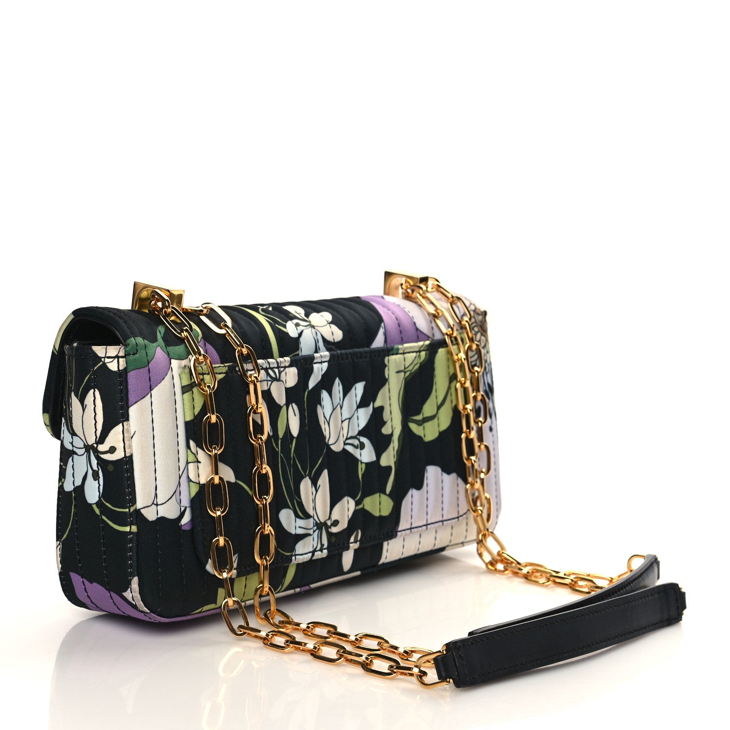 Tom Ford Satin Floral Medium T Clasp Chain Bag Black Multicolor 3 of 6