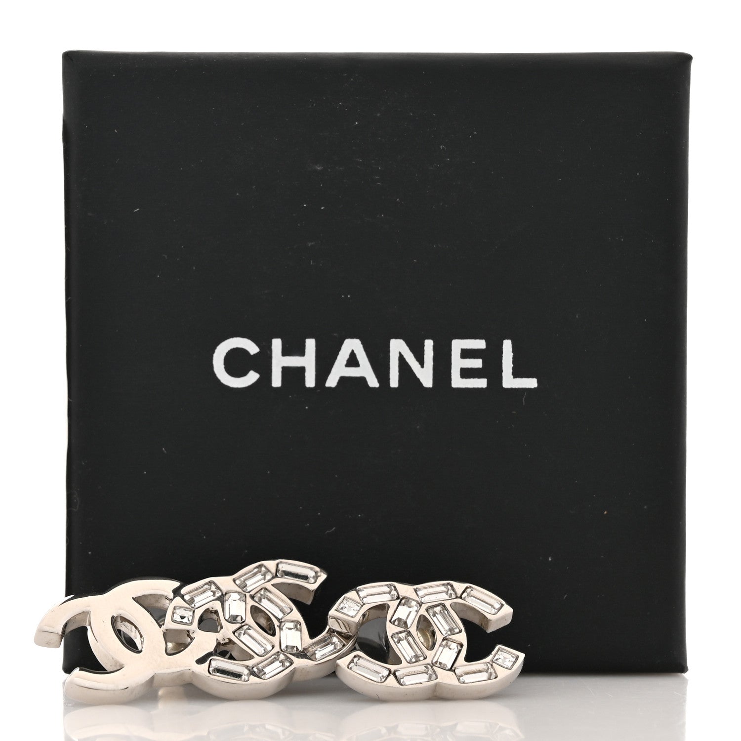 Chanel Baguette Crystal Double CC Earrings Silver 5 of 5
