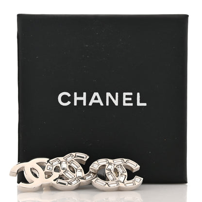 Chanel Baguette Crystal Double CC Earrings Silver 5 of 5
