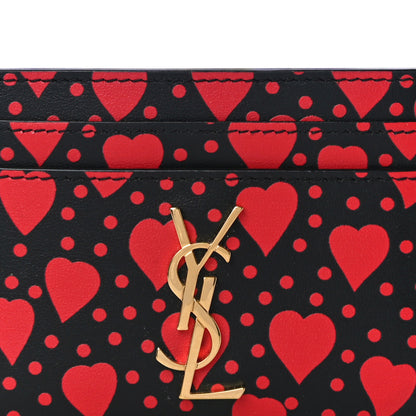 Saint Laurent Calfskin Heart Print Monogram Credit Card Case Black Red 8 of 12