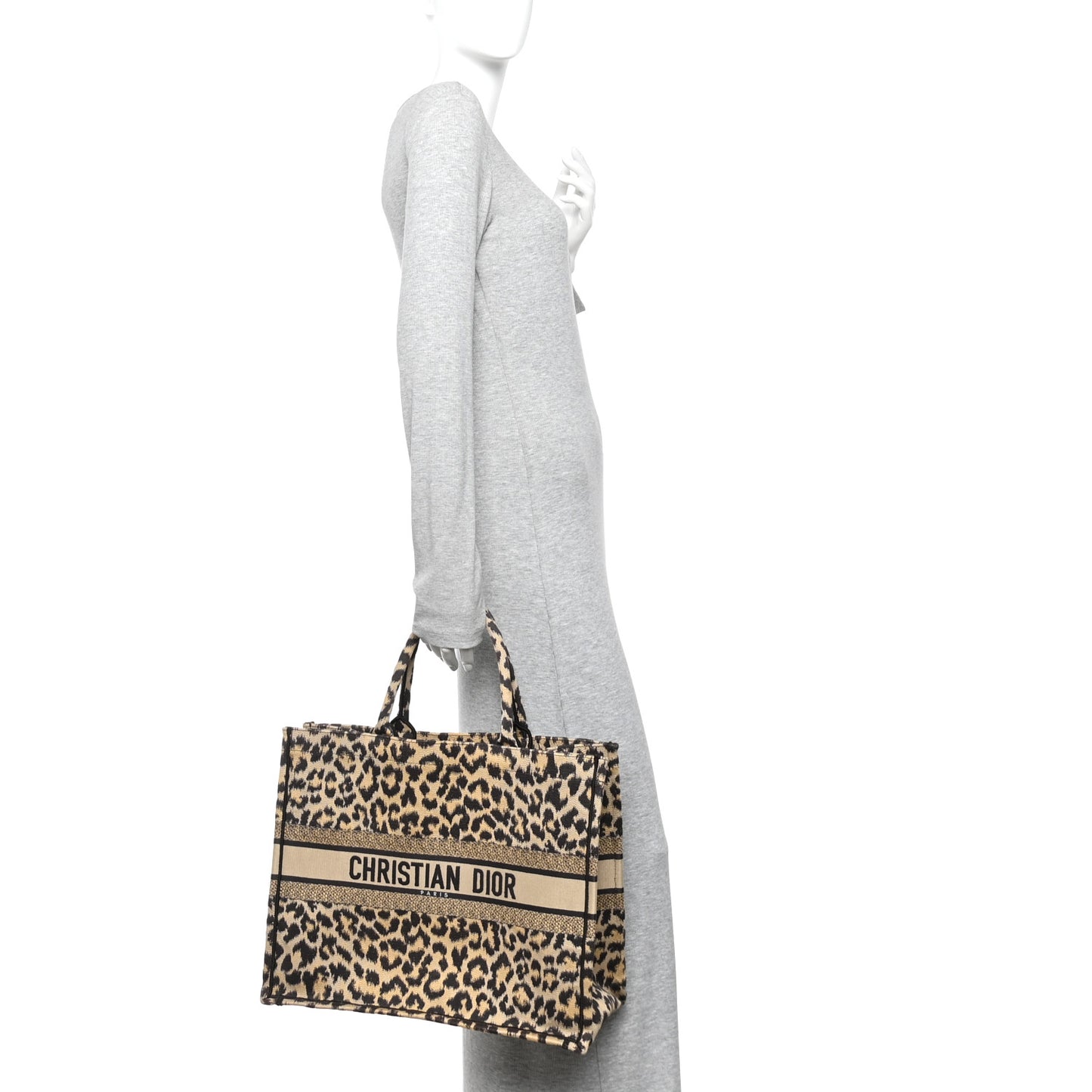 Canvas Mizza Embroidered Large Leopard Book Tote Beige