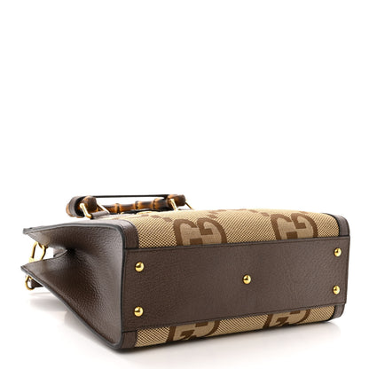 Gucci Monogram Jumbo GG Textured Dollar Calfskin Small Diana Tote Bag Camel Ebony New Acero 4 of 14
