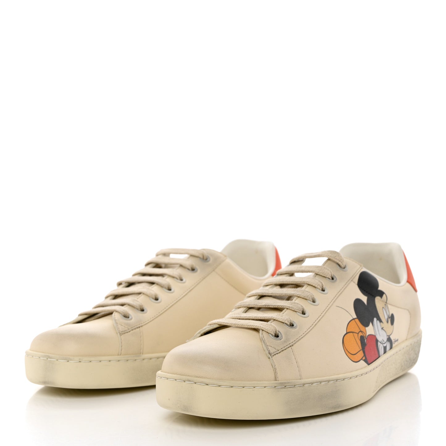 X DISNEY Miro Soft Calfskin Mickey Mouse Print Mens Ace Sneakers 9 Ivory Deep Orange