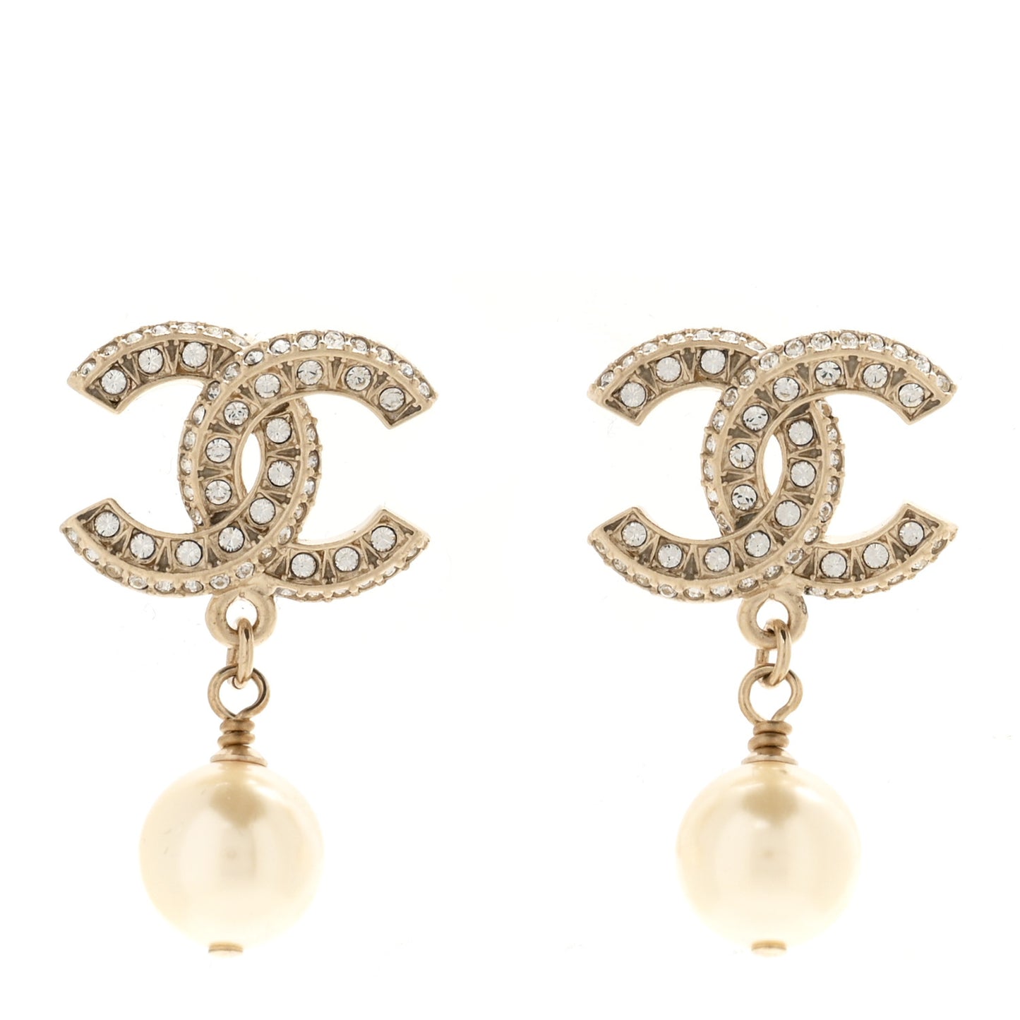 Crystal Pearl CC Drop Earrings Gold