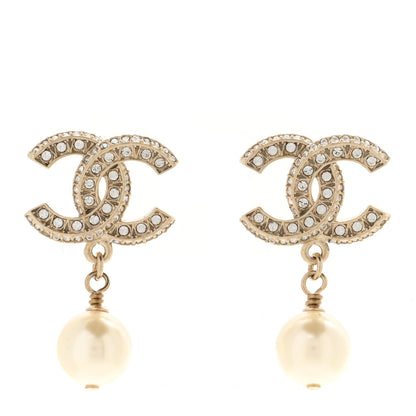 Chanel Crystal Pearl CC Drop Earrings Gold 1 of 5