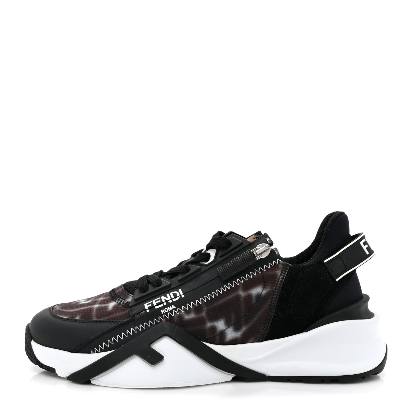 X SARAH COLEMAN Nylon Suede Lycra FF Vertigo Fendi Flow Low Top Sneakers 40 Transparent Black