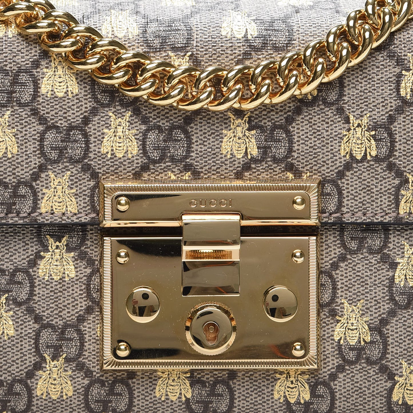 GG Supreme Monogram Bees Small Padlock Shoulder Bag Black