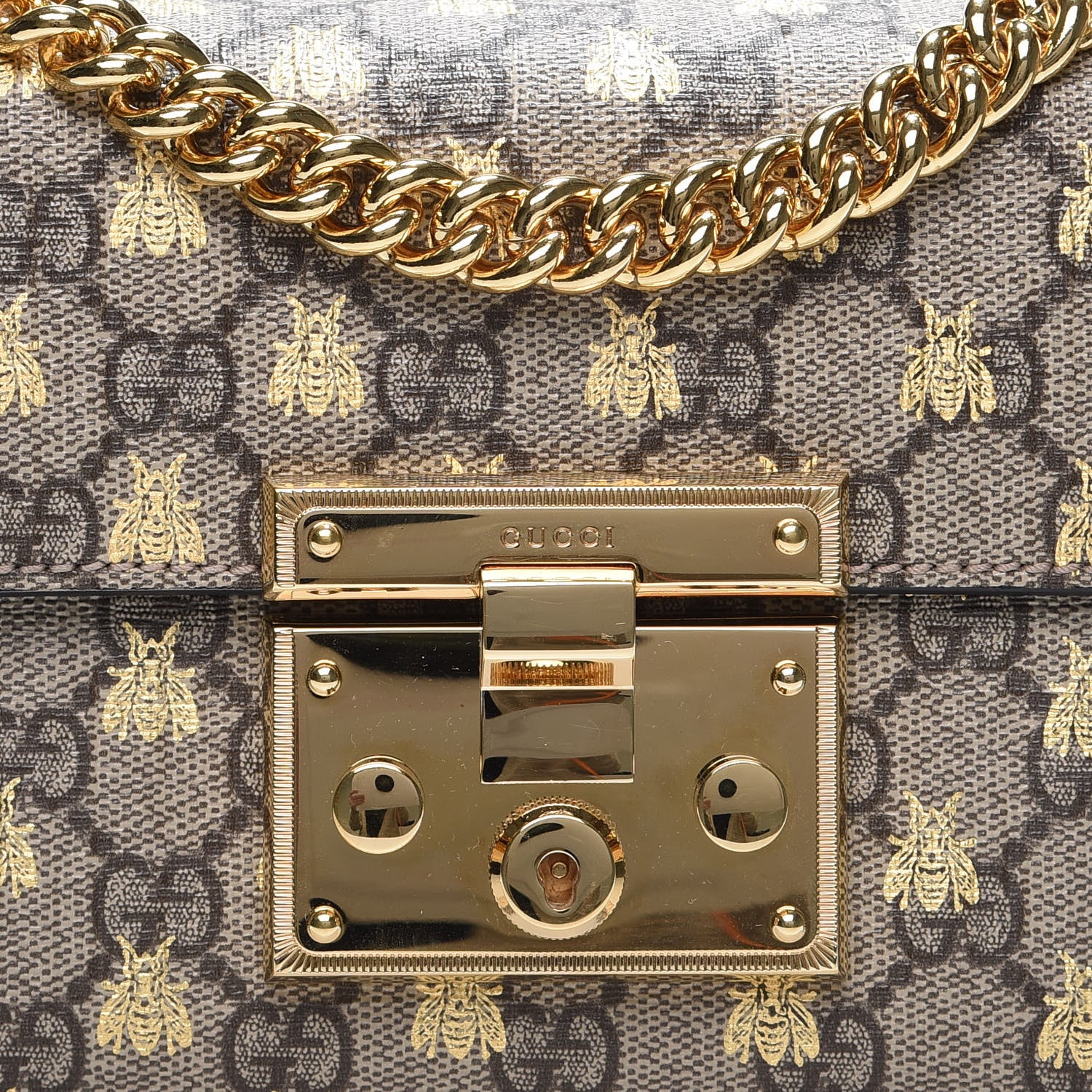 Gucci GG Supreme Monogram Bees Small Padlock Shoulder Bag Black 10 of 11
