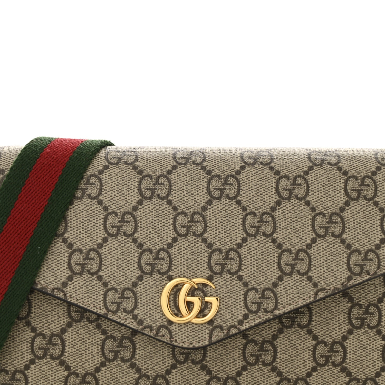 Gucci GG Supreme Monogram Textured Dollar Calfskin Web Mini Ophidia Envelope Shoulder Bag Beige Ebony 8 of 12