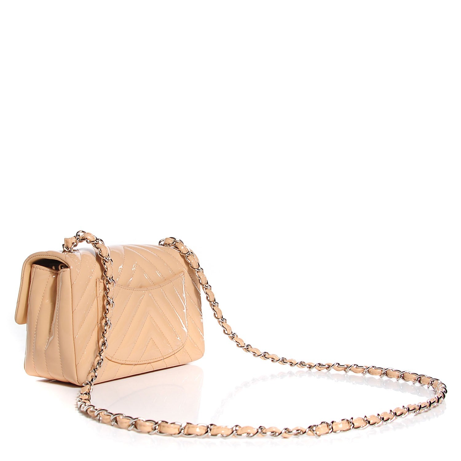 Chanel Patent Chevron Quilted Mini Rectangular Flap Beige 3 of 9