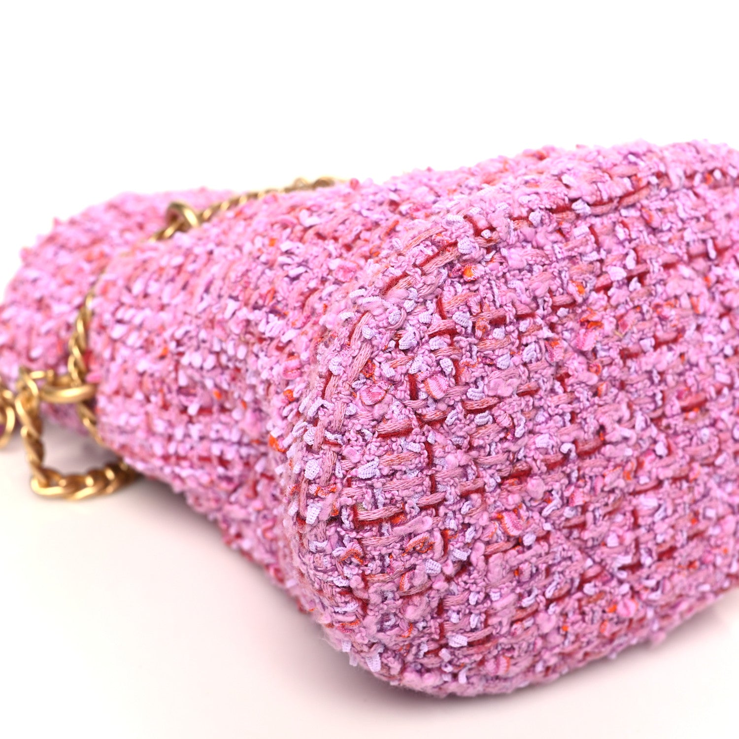 Chanel Tweed Enamel Quilted Pending CC Bucket Drawstring Bag Light Purple Pink Red 7 of 8