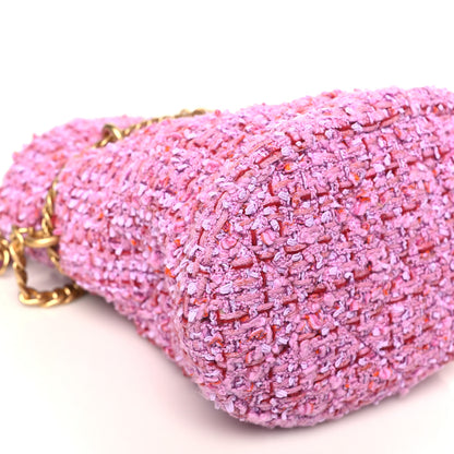 Chanel Tweed Enamel Quilted Pending CC Bucket Drawstring Bag Light Purple Pink Red 7 of 8