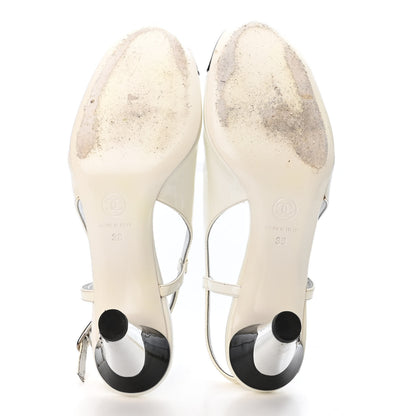 Chanel Patent Calfskin Cap Toe Slingback Pumps 38 White Black 4 of 4