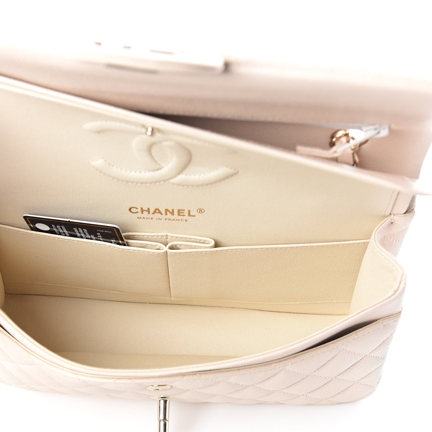 Chanel Iridescent Caviar Quilted Medium Double Flap Beige 5 of 9