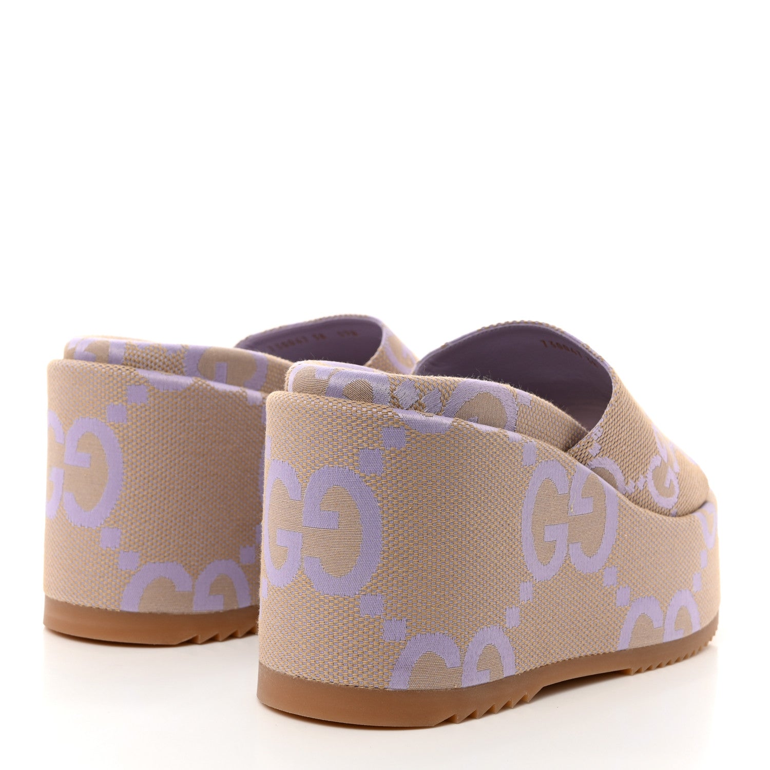 Gucci Monogram Jumbo GG Platform Slide Wedge Sandals 38 Beige Lapis 4 of 9