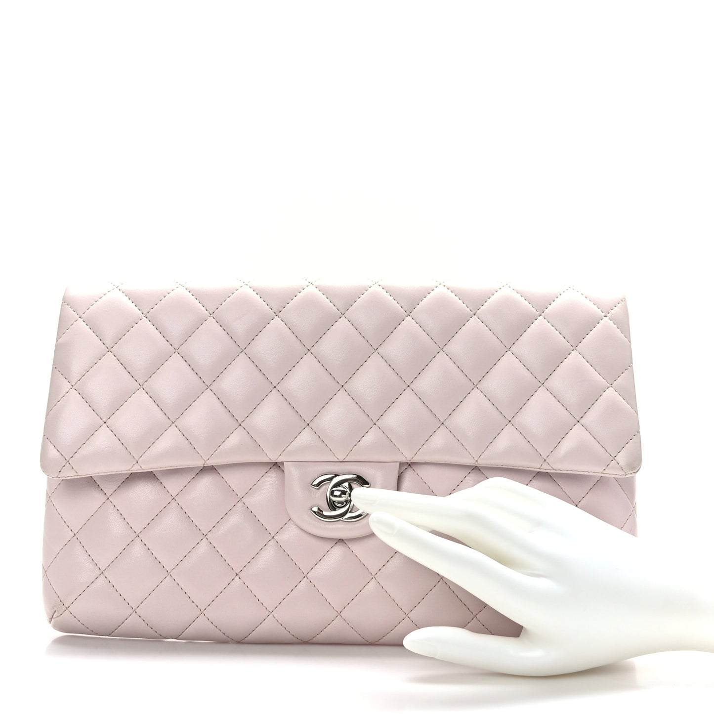 Lambskin Quilted Flap Clutch Light Pink