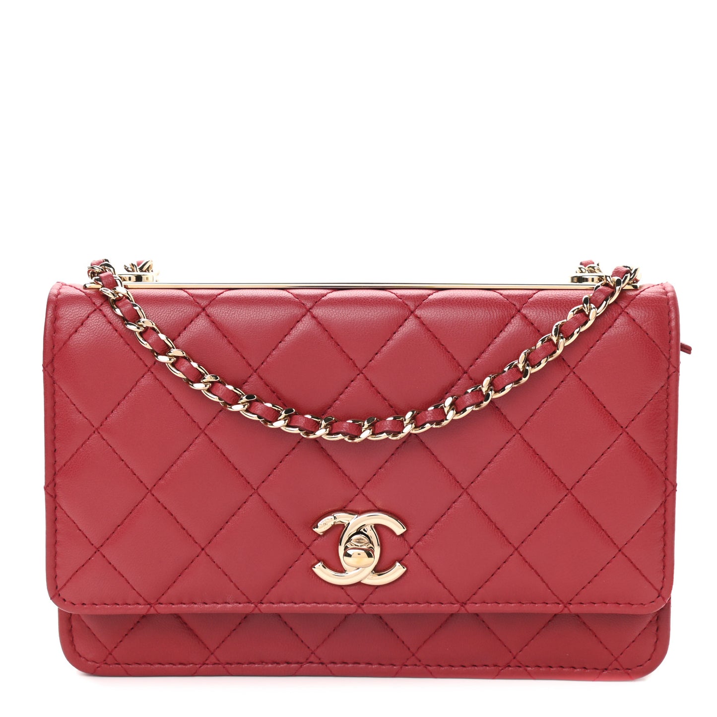 Lambskin Quilted Trendy CC Wallet On Chain WOC Red