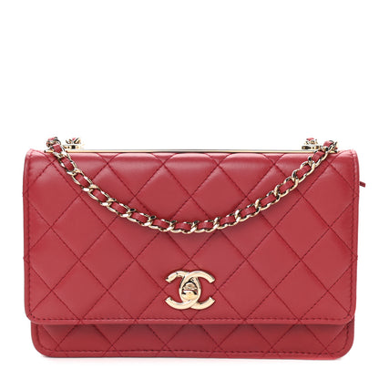 Chanel Lambskin Quilted Trendy CC Wallet On Chain WOC Red 1 of 9
