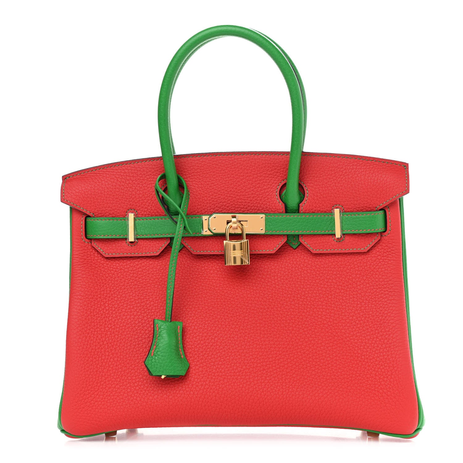Hermes Togo Bi-Color Horseshoe Birkin 30 Bamboo Rouge Tomate 1 of 11