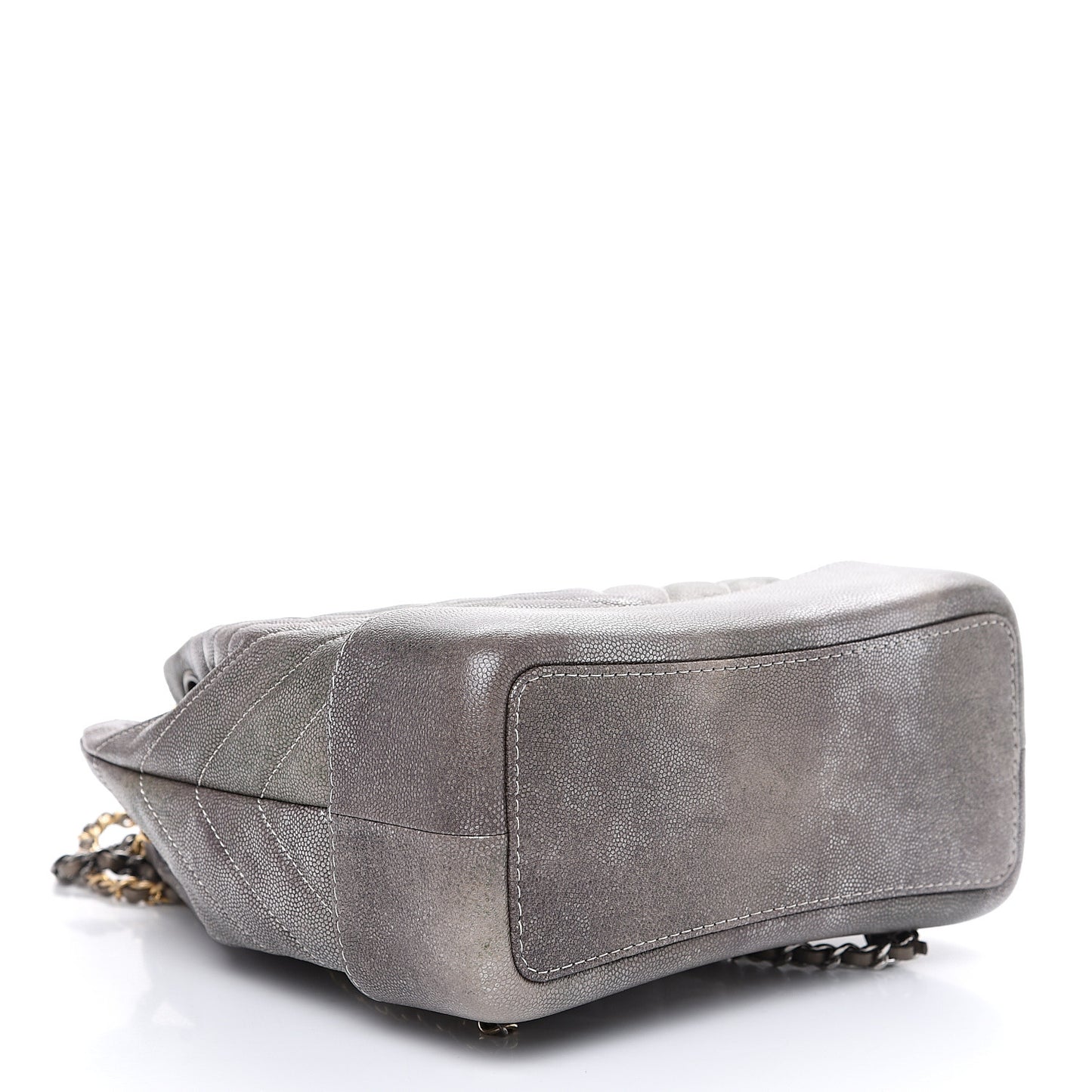Metallic Grained Goatskin Chevron Quilted Gabrielle Backpack Silver