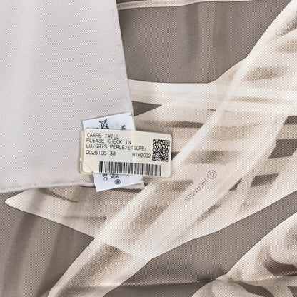 Hermes Silk Please Check In Scarf 90 Gris Perle Etoupe 3 of 3