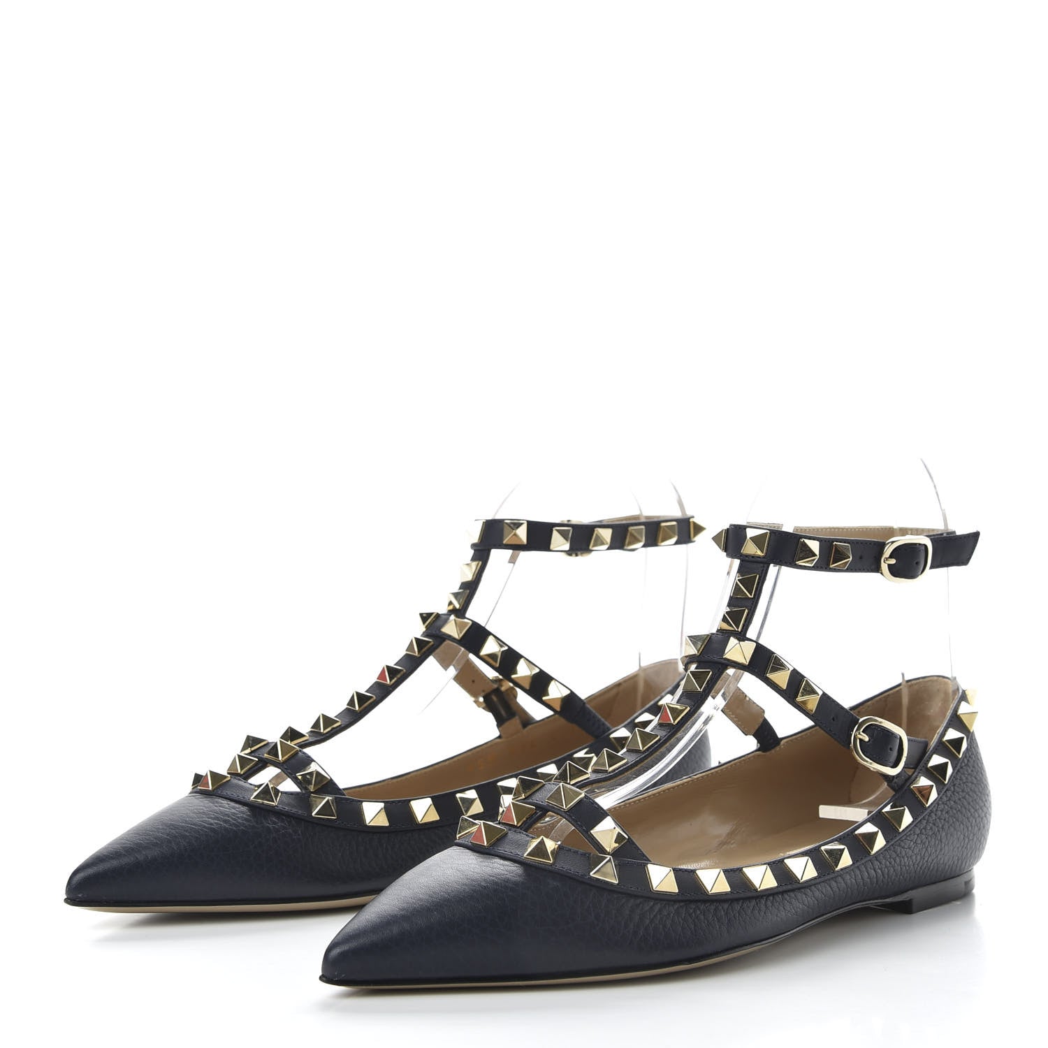 Valentino Garavani Pebbled Calfskin Rockstud Cage Ballerina Flats 35 Marine 3 of 10