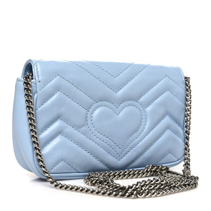 Gucci Calfskin Matelasse Super Mini GG Marmont Shoulder Bag Porcelain Light Blue 3 of 12