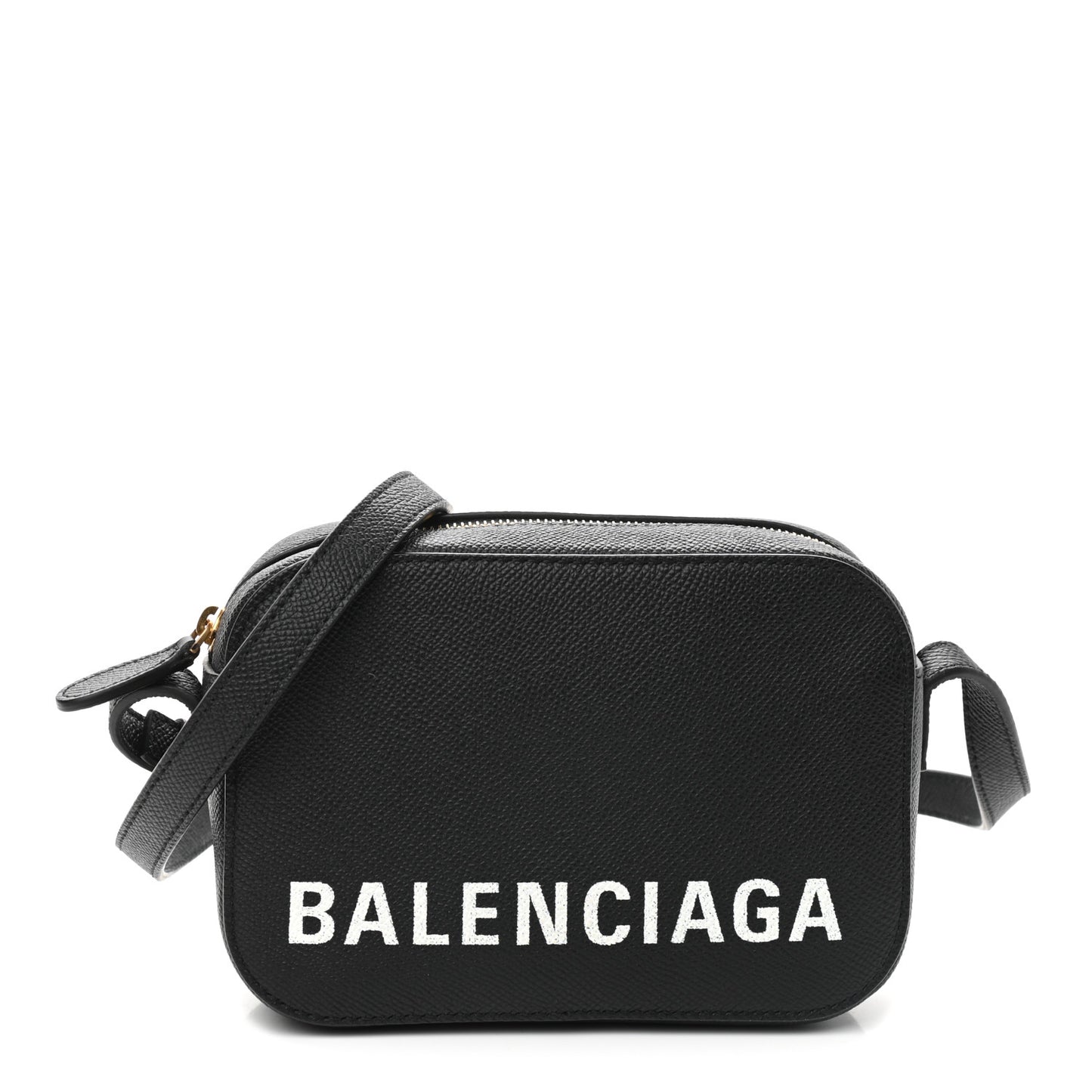 Signature Grained Calfskin Logo XS Ville Camera Bag Black White