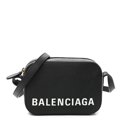 Balenciaga Signature Grained Calfskin Logo XS Ville Camera Bag Black White 1 of 8