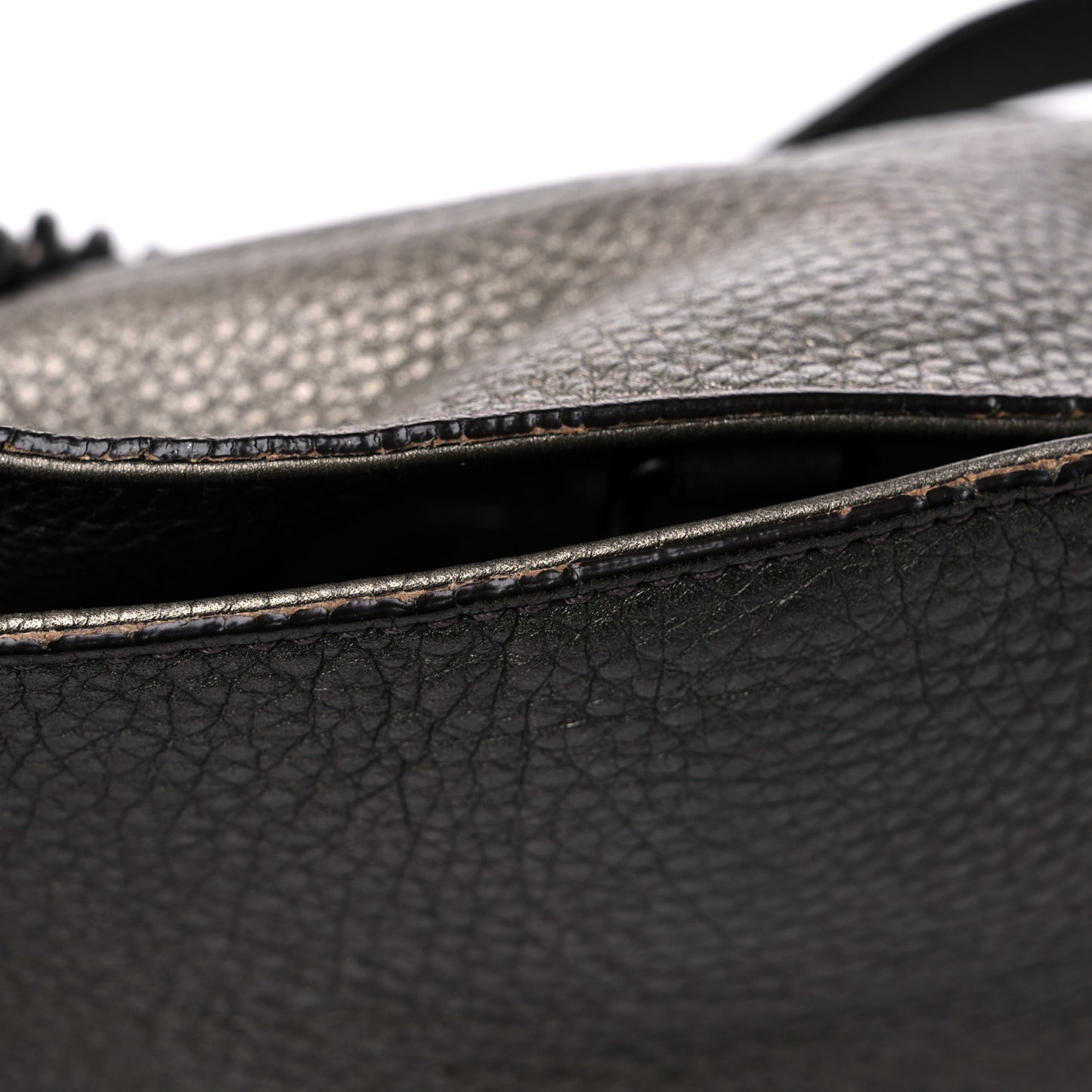 Metallic Pebbled Calfskin Medium Soho Chain Shoulder Bag Golden Beige
