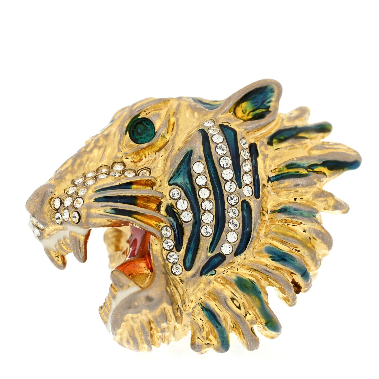 Gucci Metal Crystal Lion Head Ring S Aged Gold Multicolor 1 of 6