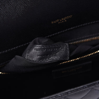 Saint Laurent Grain De Poudre Textured Mixed Matelasse Large Triquilt Monogram Satchel Black 8 of 14