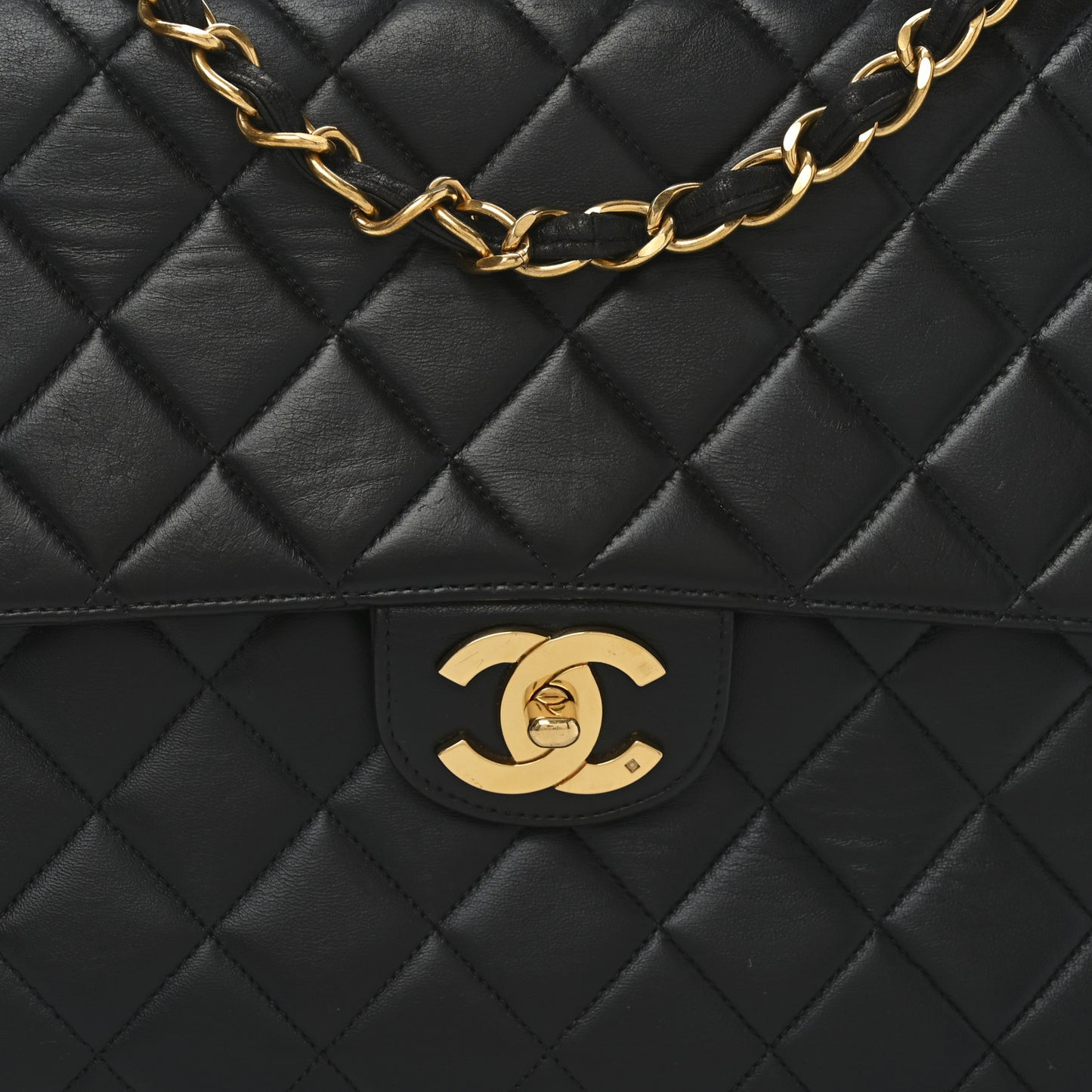 Lambskin Quilted Jumbo Single Flap Black