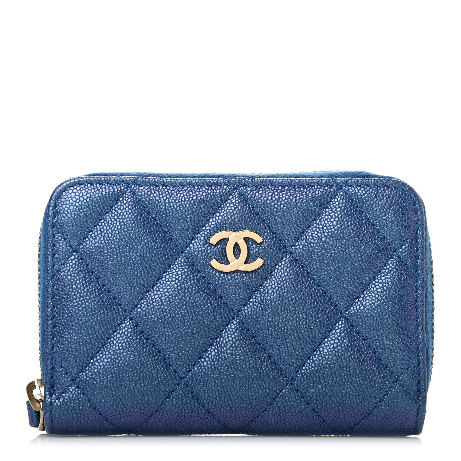 Chanel Iridescent Caviar Quilted Zip Around Coin Purse Dark Blue 1 of 6