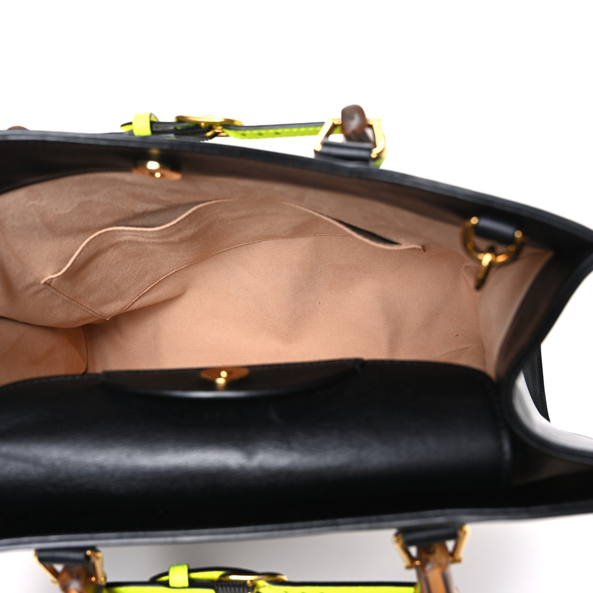 Calfskin Medium Diana Tote Bag Black Yellow Fluo