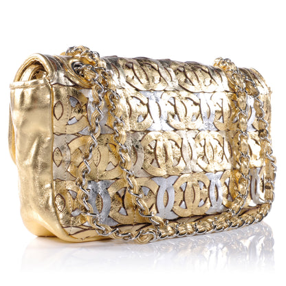 Chanel Calfskin Crackled CC Mix Medium Flap Gold Silver 3 of 9