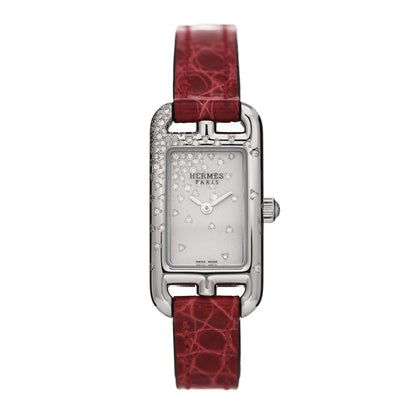 Hermes Stainless Steel Alligator Diamond 17mm Nantucket Jete De Diamants Quartz Watch Braise 1 of 5
