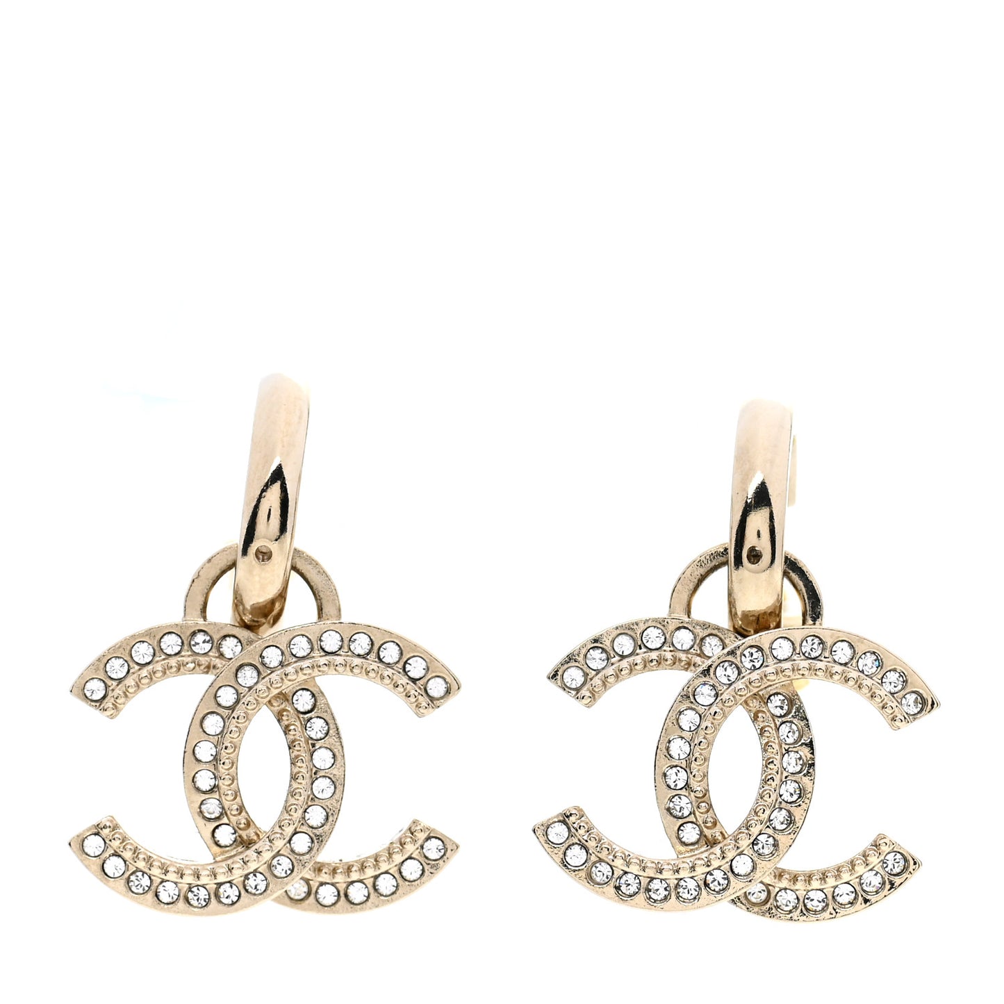 Metal Crystal Studded CC Hoop Drop Earrings Gold