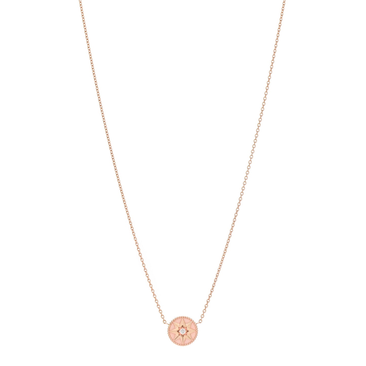 18K Rose Gold Diamond Pink Opal Rose Des Vents Necklace