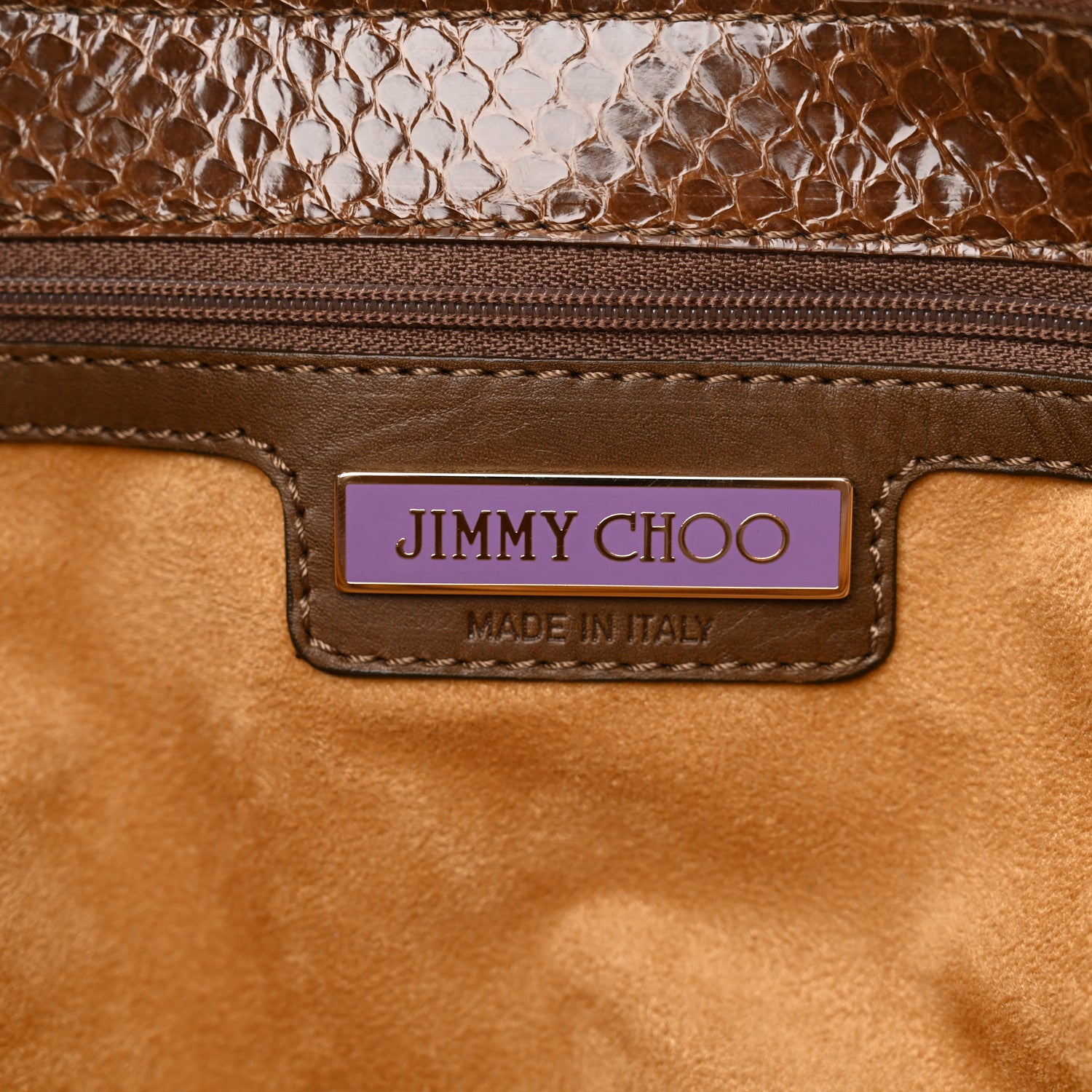 Jimmy Choo Suede Snakeskin Shoulder Bag Dark Tan 5 of 8