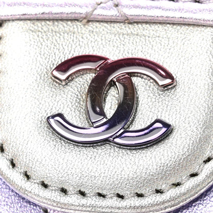 Chanel Gradient Metallic Calfskin Quilted Flap Card Holder Wallet Silver Blue Yellow Purple 10 of 11