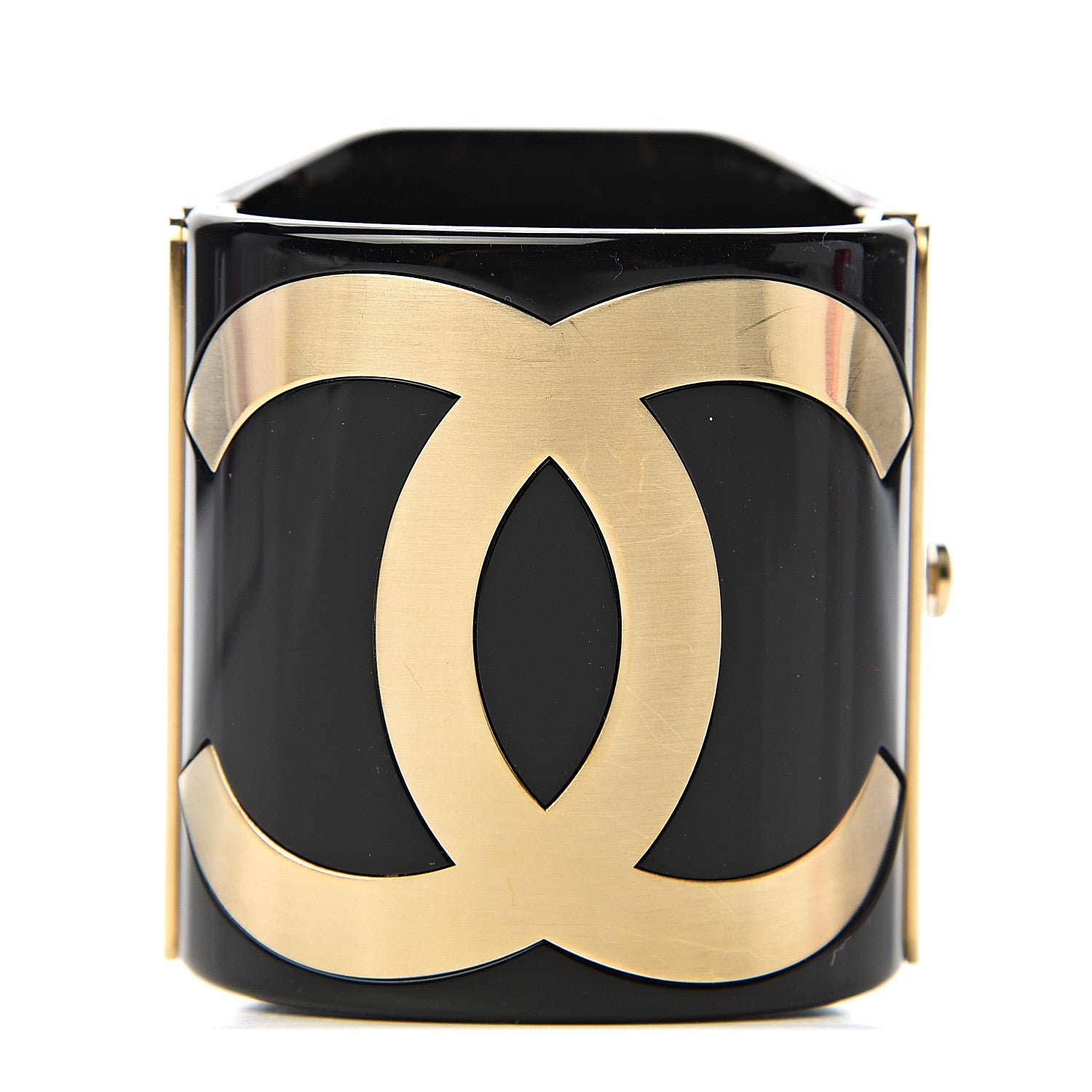 Chanel Resin CC Cuff Black Gold 1 of 5